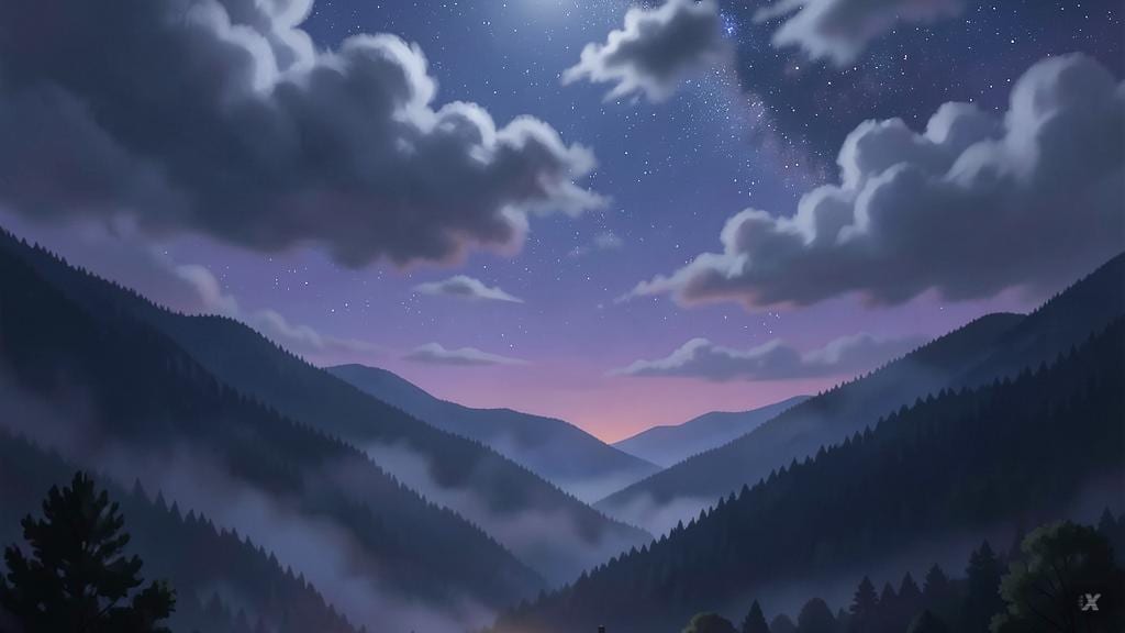 Nubi lente attraversano un cielo sereno all'alba