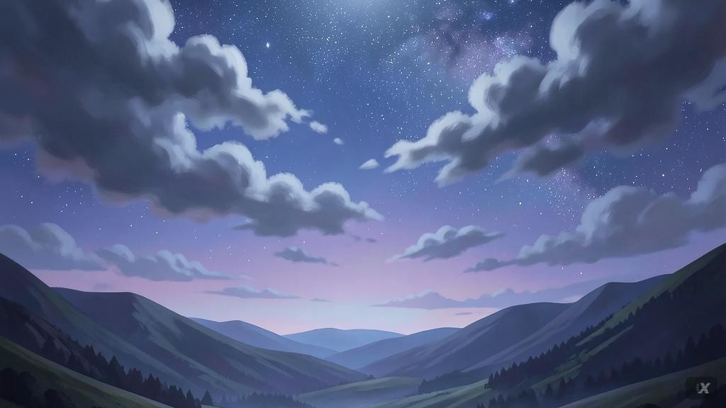 Weiche Wolken ziehen langsam über einen weiten, stillen Himmel.