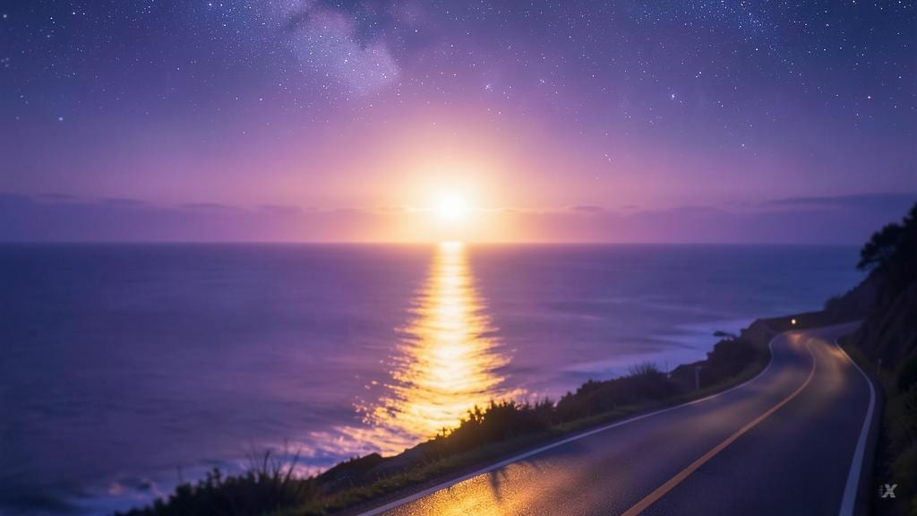 Una luce chiara si riflette su un mare calmo all'alba